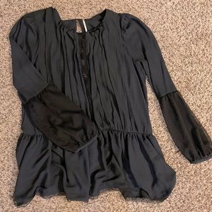 Free People Long Black Flowy Blouse